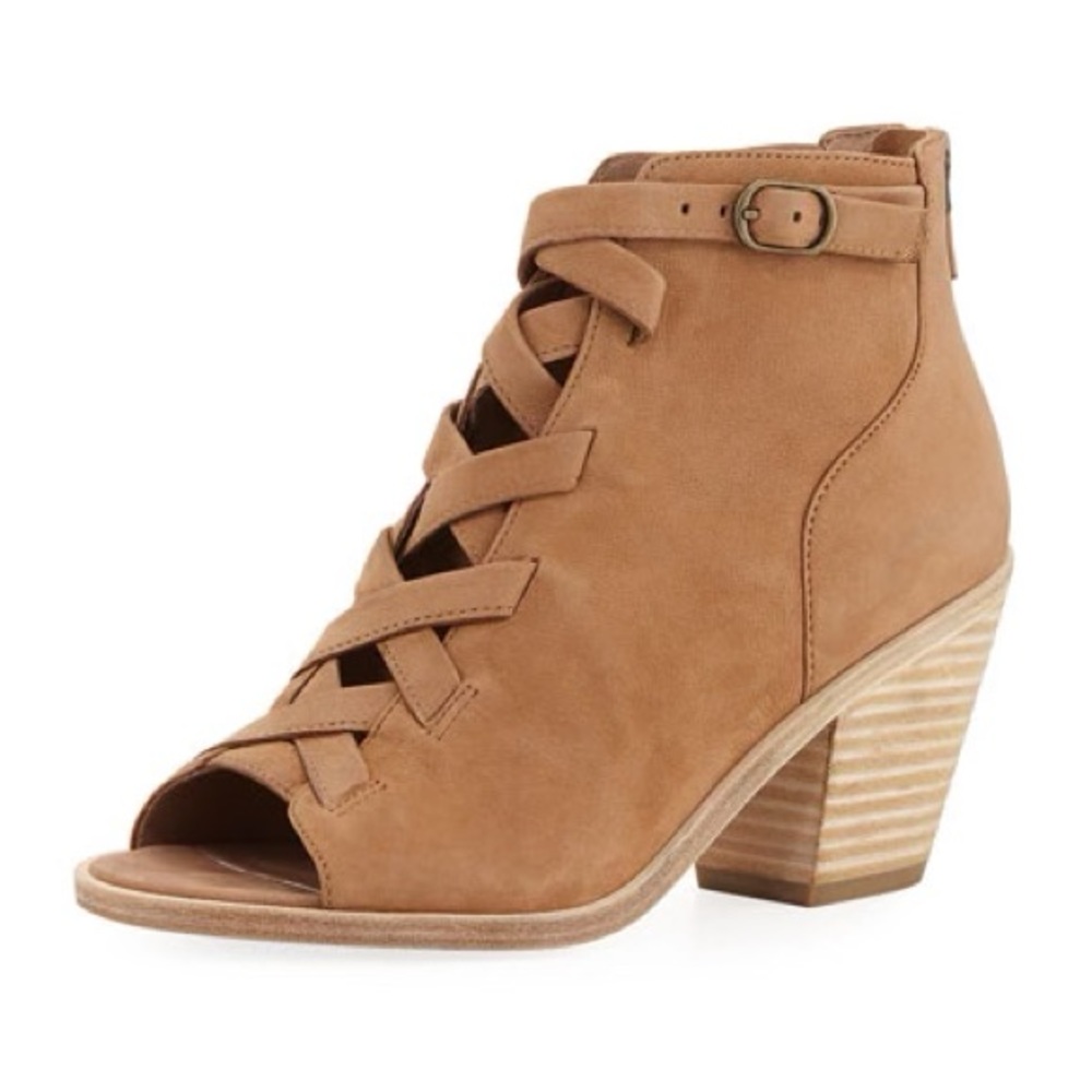 Eileen Fisher Lynn Zip Sandal Bootie - tumbled nubuck, wheat, size 8